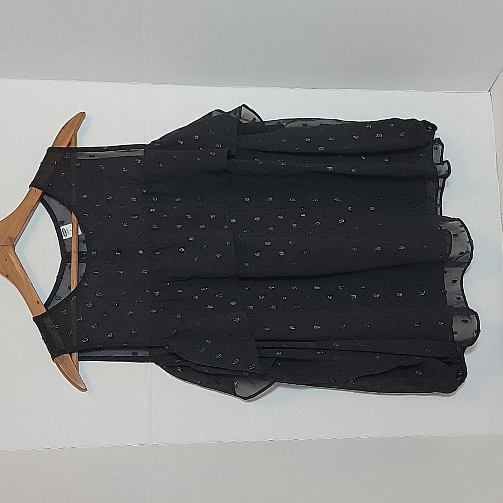 New Women’s Old Navy Black Metallic Polka Dot Cold Shoulder Blouse Top Size Med